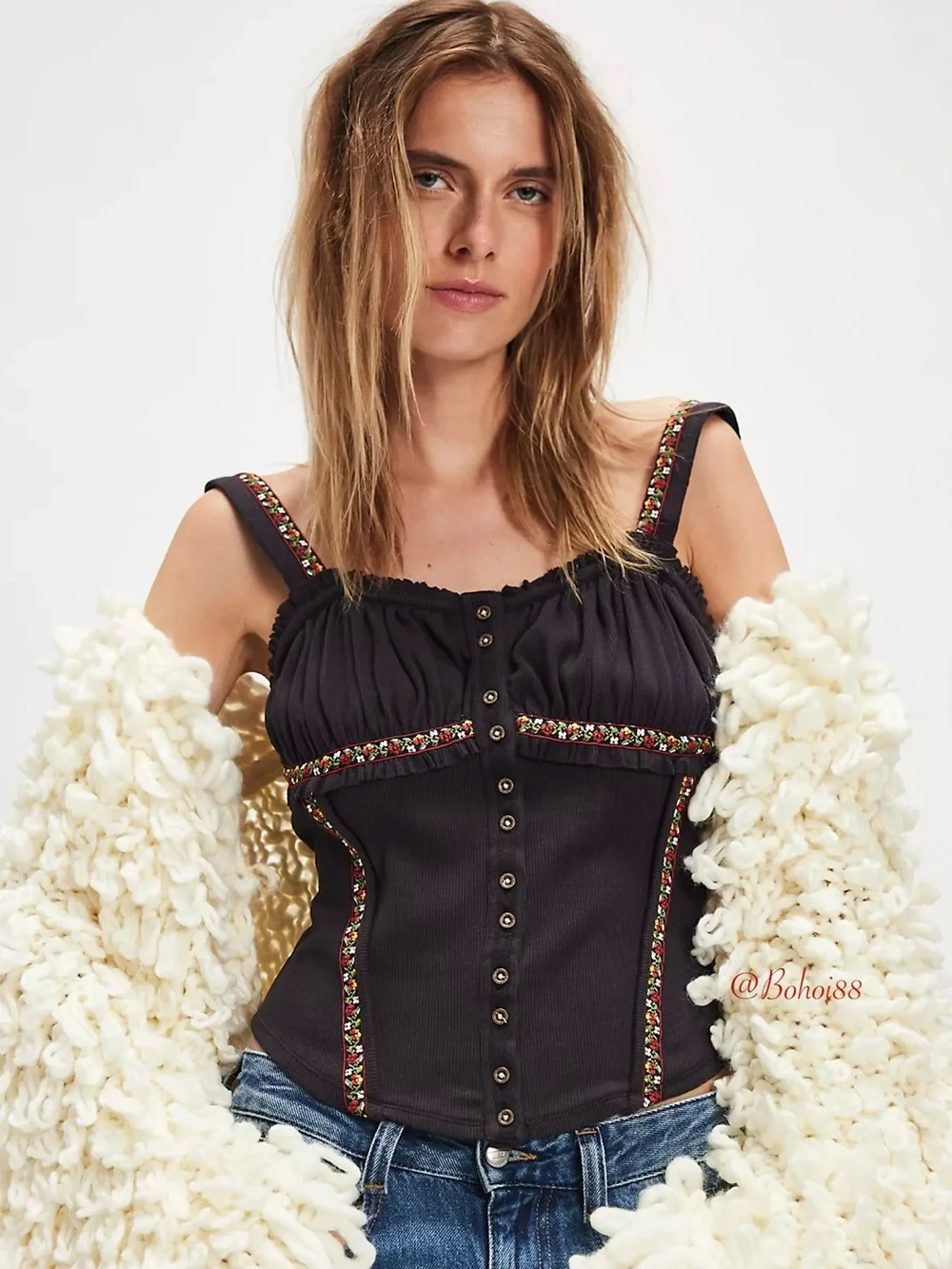 NWT Free People Wilder Knit Top Embroidered Crop Tank